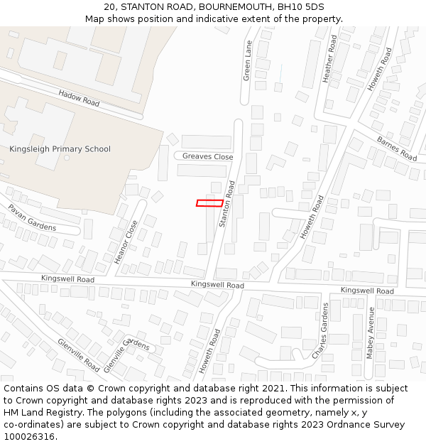 20, STANTON ROAD, BOURNEMOUTH, BH10 5DS: Location map and indicative extent of plot