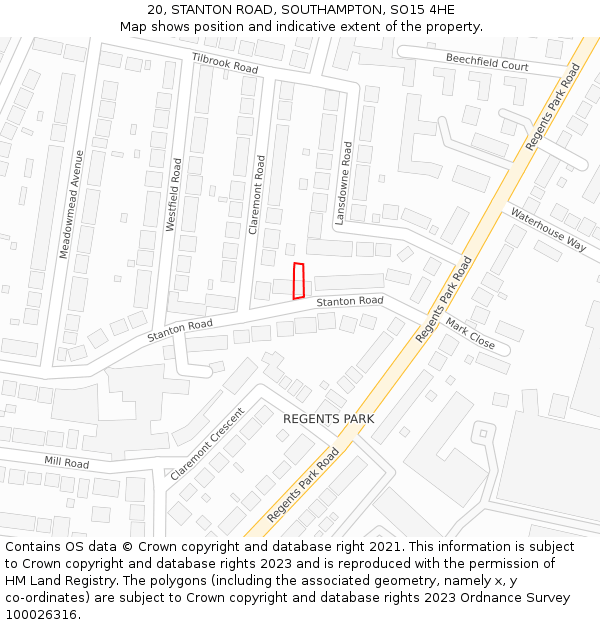 20, STANTON ROAD, SOUTHAMPTON, SO15 4HE: Location map and indicative extent of plot