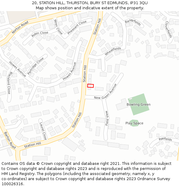 20, STATION HILL, THURSTON, BURY ST EDMUNDS, IP31 3QU: Location map and indicative extent of plot