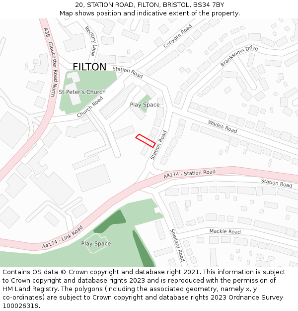 20, STATION ROAD, FILTON, BRISTOL, BS34 7BY: Location map and indicative extent of plot