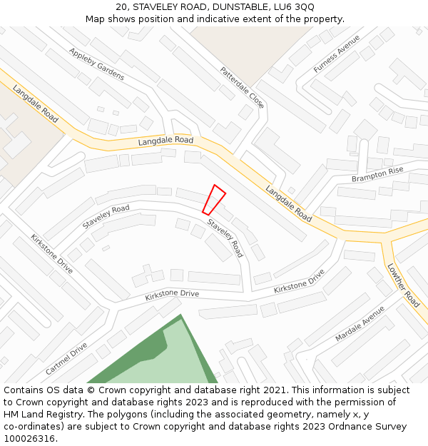 20, STAVELEY ROAD, DUNSTABLE, LU6 3QQ: Location map and indicative extent of plot