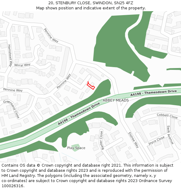 20, STENBURY CLOSE, SWINDON, SN25 4FZ: Location map and indicative extent of plot