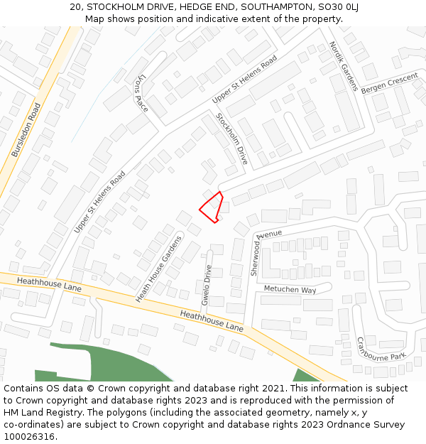20, STOCKHOLM DRIVE, HEDGE END, SOUTHAMPTON, SO30 0LJ: Location map and indicative extent of plot