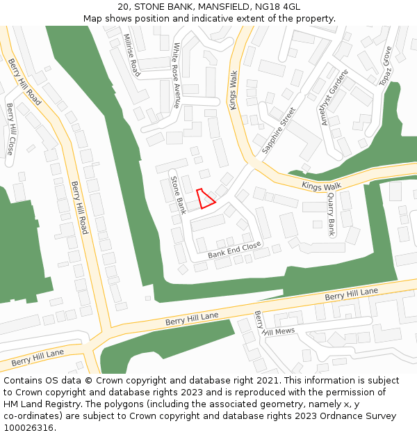 20, STONE BANK, MANSFIELD, NG18 4GL: Location map and indicative extent of plot