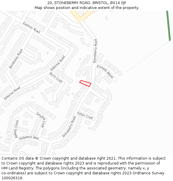 20, STONEBERRY ROAD, BRISTOL, BS14 0JF: Location map and indicative extent of plot