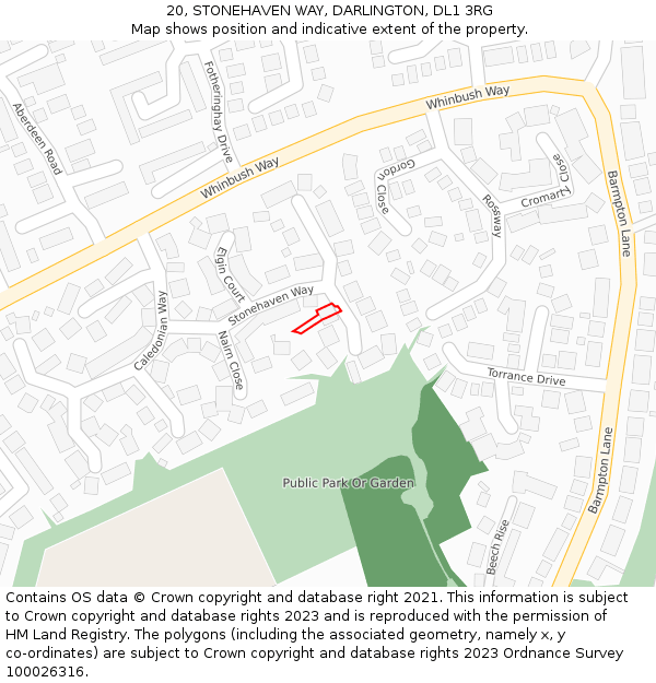 20, STONEHAVEN WAY, DARLINGTON, DL1 3RG: Location map and indicative extent of plot