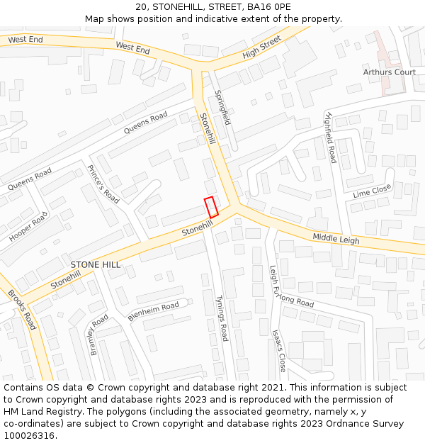 20, STONEHILL, STREET, BA16 0PE: Location map and indicative extent of plot