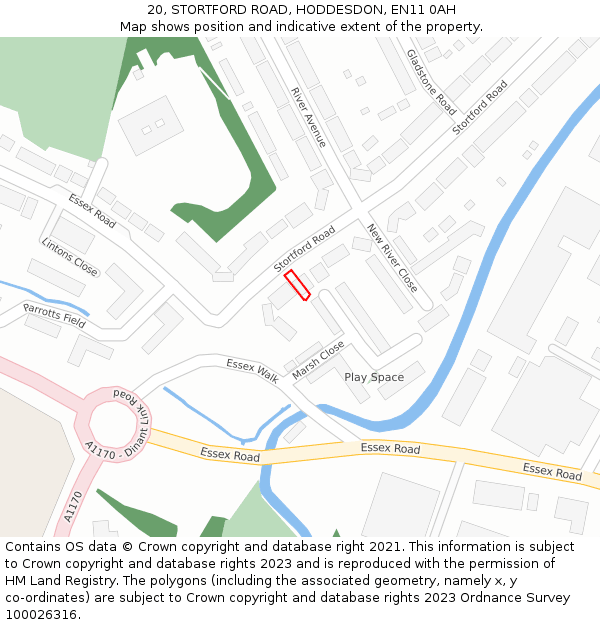 20, STORTFORD ROAD, HODDESDON, EN11 0AH: Location map and indicative extent of plot
