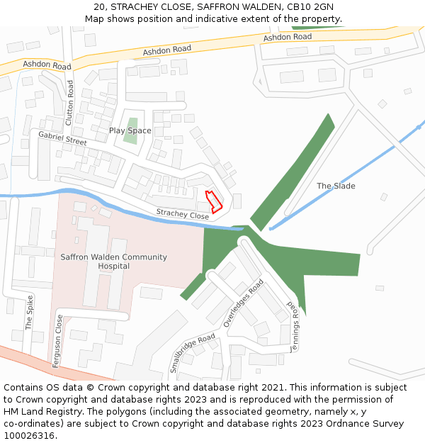 20, STRACHEY CLOSE, SAFFRON WALDEN, CB10 2GN: Location map and indicative extent of plot