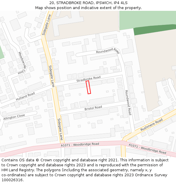 20, STRADBROKE ROAD, IPSWICH, IP4 4LS: Location map and indicative extent of plot