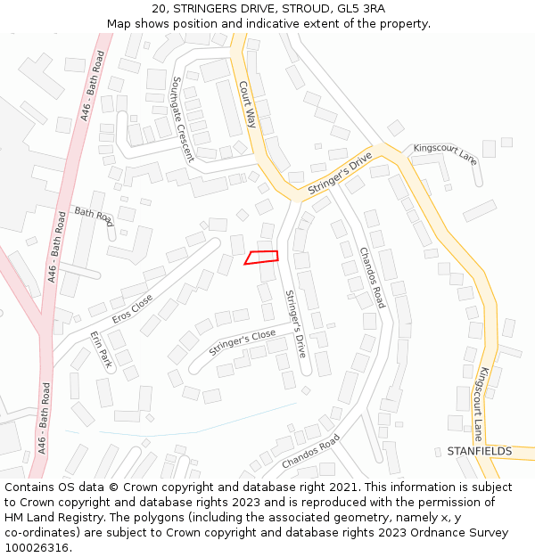 20, STRINGERS DRIVE, STROUD, GL5 3RA: Location map and indicative extent of plot