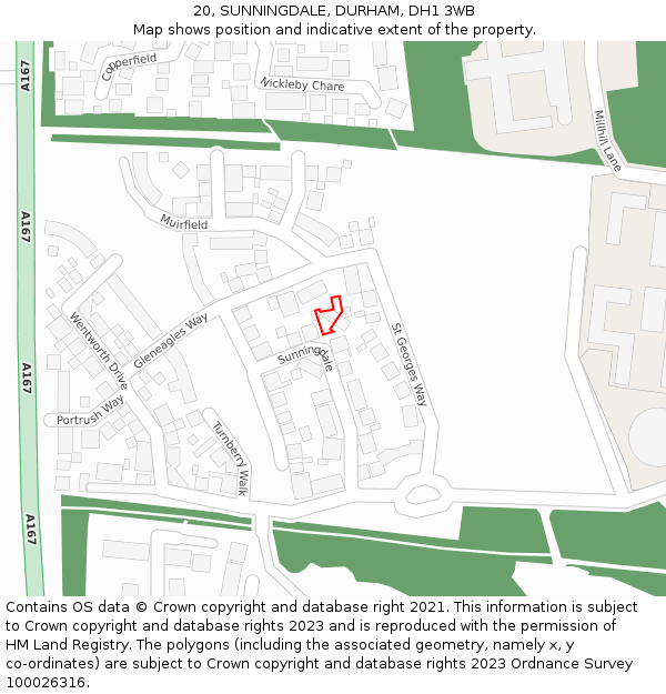 20, SUNNINGDALE, DURHAM, DH1 3WB: Location map and indicative extent of plot