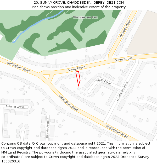 20, SUNNY GROVE, CHADDESDEN, DERBY, DE21 6QN: Location map and indicative extent of plot