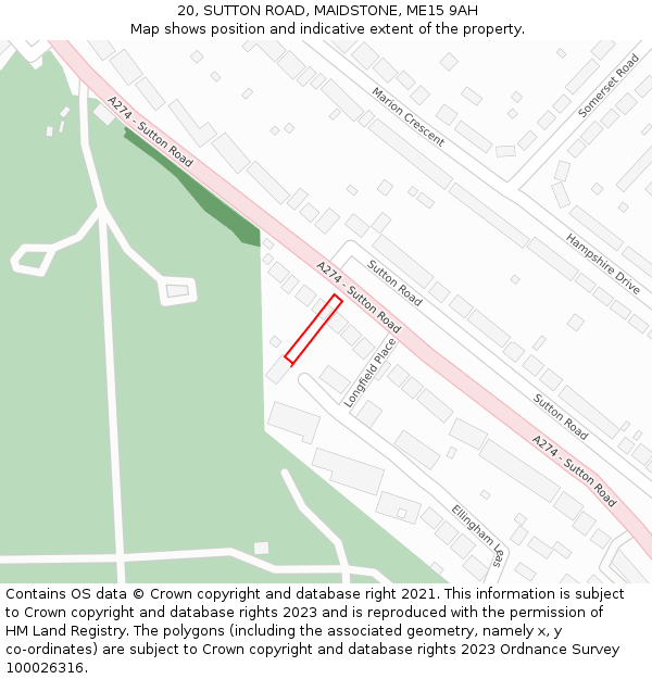 20, SUTTON ROAD, MAIDSTONE, ME15 9AH: Location map and indicative extent of plot