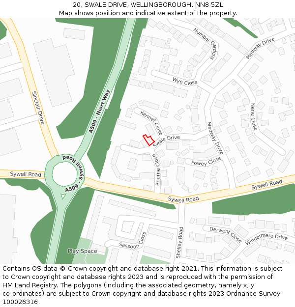 20, SWALE DRIVE, WELLINGBOROUGH, NN8 5ZL: Location map and indicative extent of plot