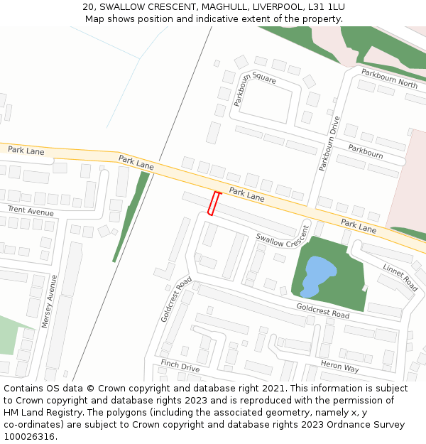 20, SWALLOW CRESCENT, MAGHULL, LIVERPOOL, L31 1LU: Location map and indicative extent of plot