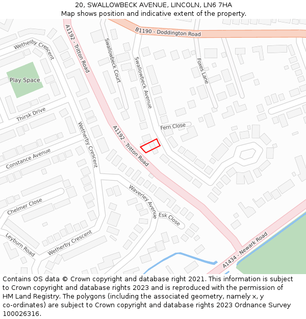 20, SWALLOWBECK AVENUE, LINCOLN, LN6 7HA: Location map and indicative extent of plot