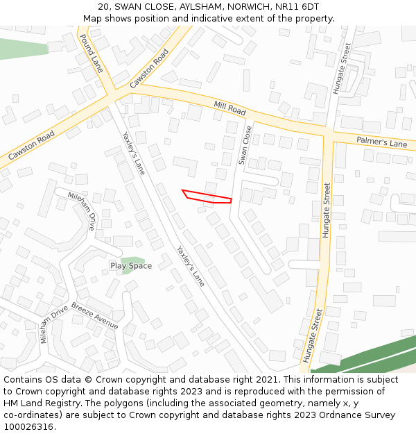 20, SWAN CLOSE, AYLSHAM, NORWICH, NR11 6DT: Location map and indicative extent of plot