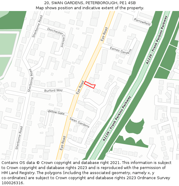 20, SWAN GARDENS, PETERBOROUGH, PE1 4SB: Location map and indicative extent of plot