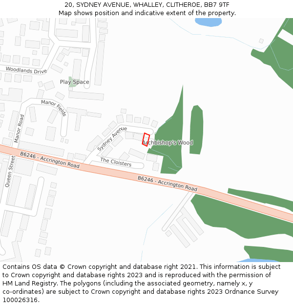 20, SYDNEY AVENUE, WHALLEY, CLITHEROE, BB7 9TF: Location map and indicative extent of plot