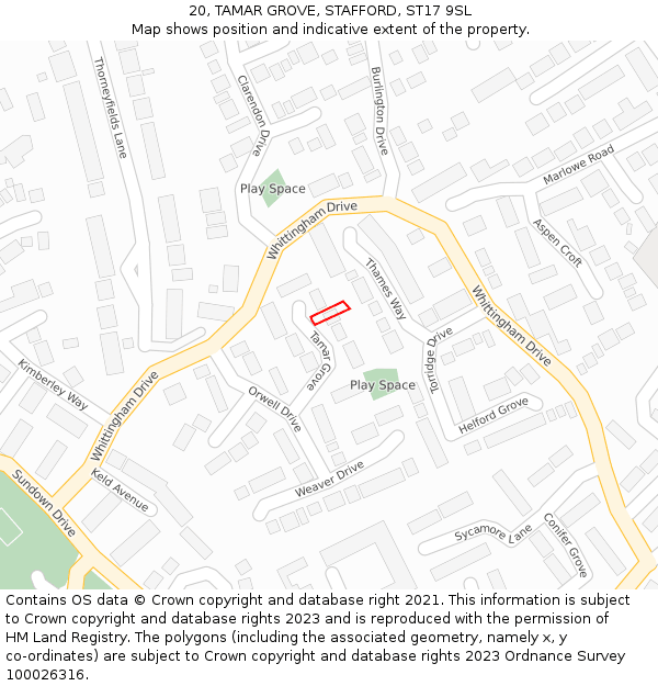 20, TAMAR GROVE, STAFFORD, ST17 9SL: Location map and indicative extent of plot