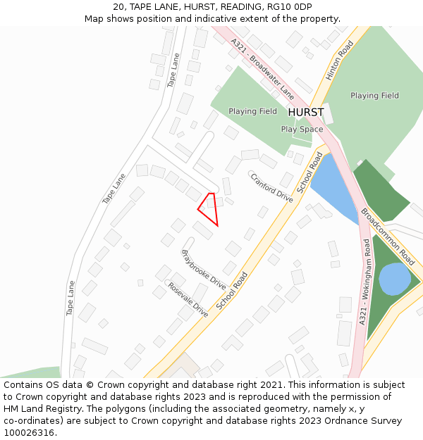 20, TAPE LANE, HURST, READING, RG10 0DP: Location map and indicative extent of plot