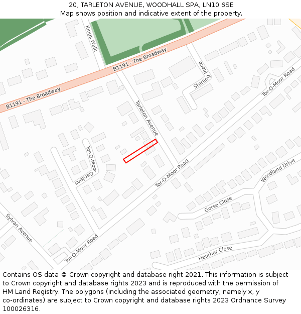 20, TARLETON AVENUE, WOODHALL SPA, LN10 6SE: Location map and indicative extent of plot