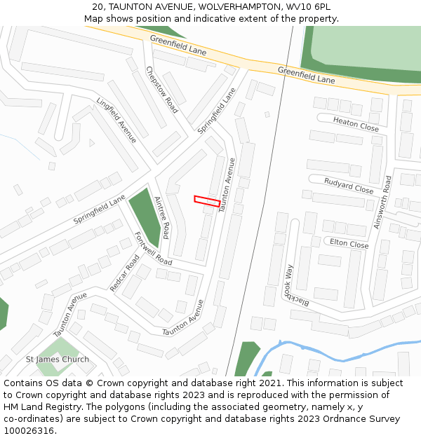 20, TAUNTON AVENUE, WOLVERHAMPTON, WV10 6PL: Location map and indicative extent of plot
