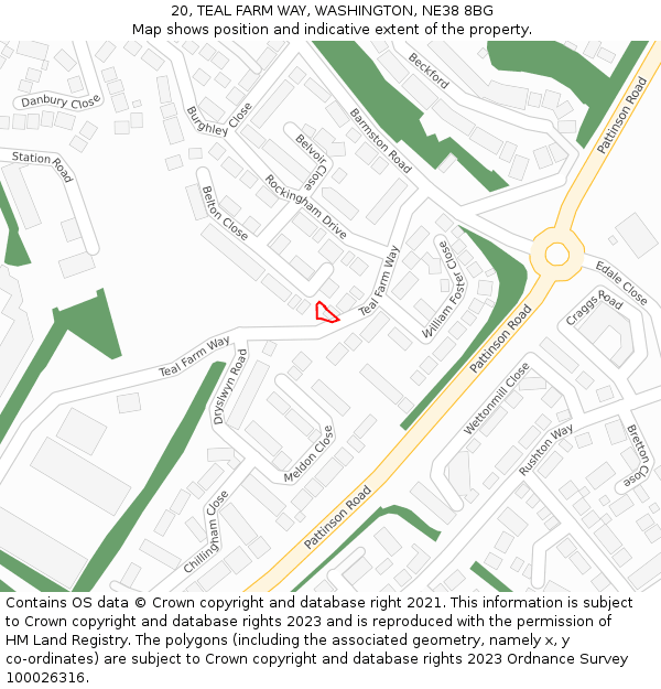 20, TEAL FARM WAY, WASHINGTON, NE38 8BG: Location map and indicative extent of plot