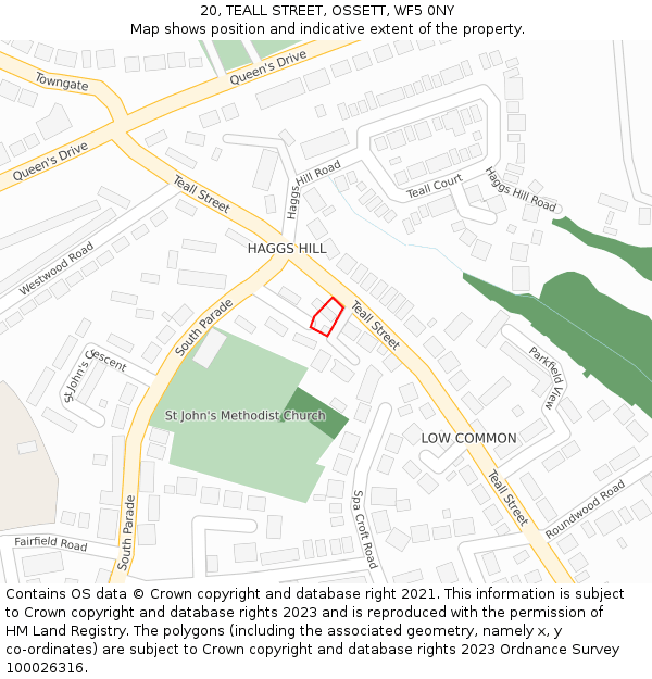 20, TEALL STREET, OSSETT, WF5 0NY: Location map and indicative extent of plot
