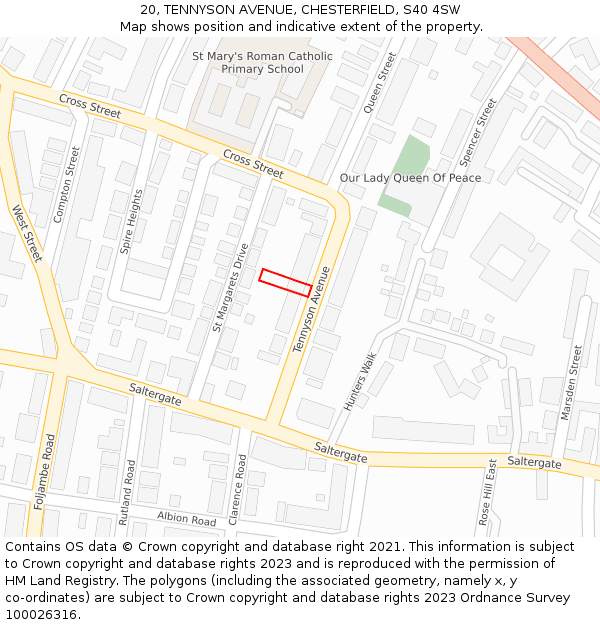 20, TENNYSON AVENUE, CHESTERFIELD, S40 4SW: Location map and indicative extent of plot