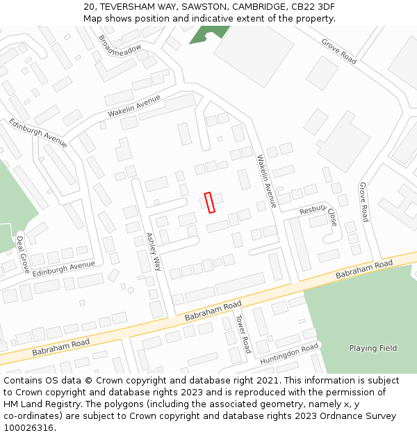 20, TEVERSHAM WAY, SAWSTON, CAMBRIDGE, CB22 3DF: Location map and indicative extent of plot