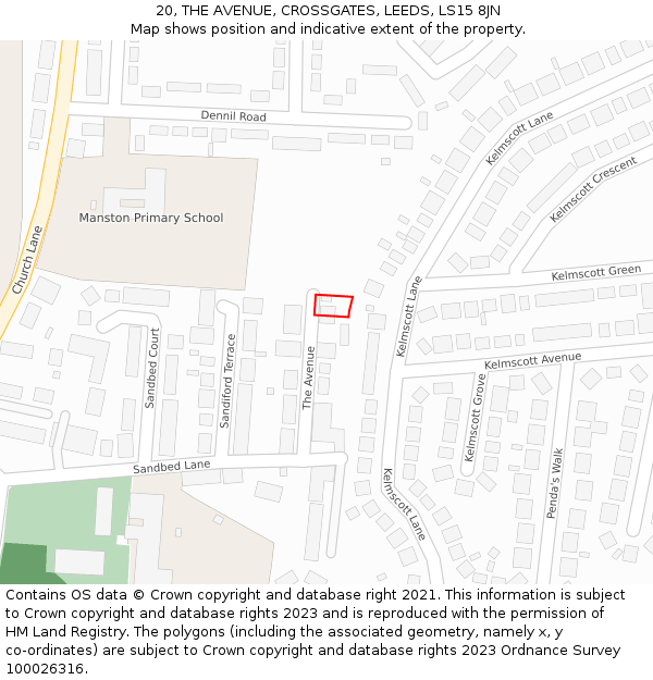 20, THE AVENUE, CROSSGATES, LEEDS, LS15 8JN: Location map and indicative extent of plot