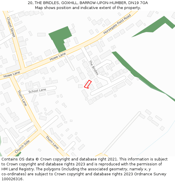 20, THE BRIDLES, GOXHILL, BARROW-UPON-HUMBER, DN19 7GA: Location map and indicative extent of plot