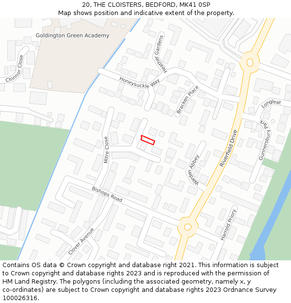 20, THE CLOISTERS, BEDFORD, MK41 0SP: Location map and indicative extent of plot