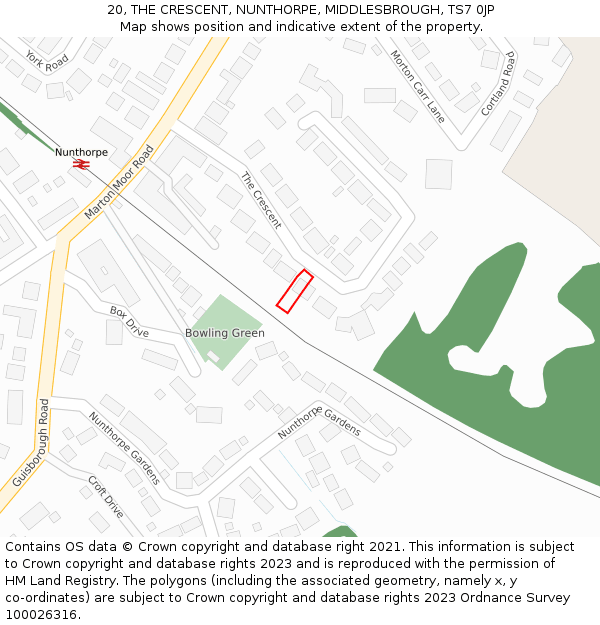 20, THE CRESCENT, NUNTHORPE, MIDDLESBROUGH, TS7 0JP: Location map and indicative extent of plot