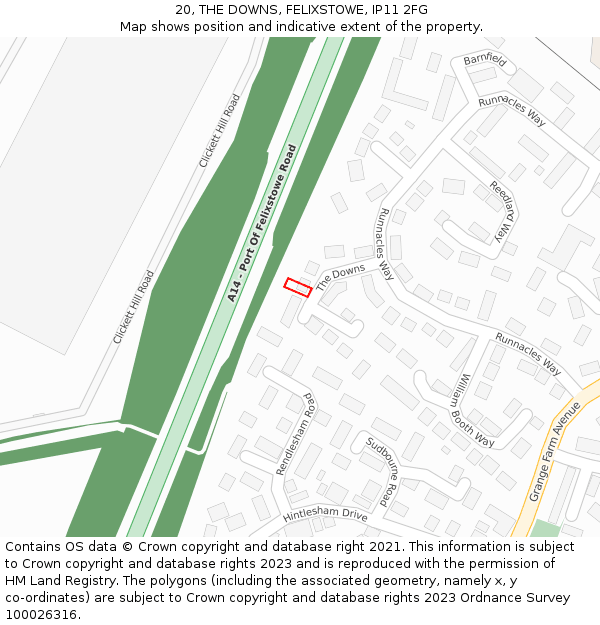 20, THE DOWNS, FELIXSTOWE, IP11 2FG: Location map and indicative extent of plot