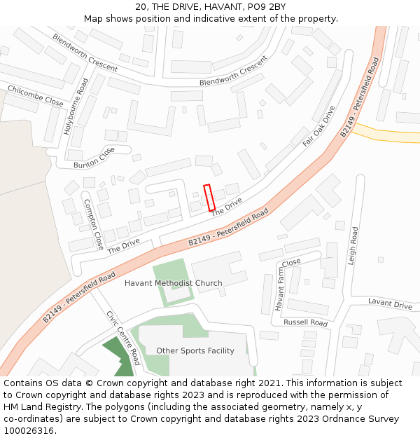 20, THE DRIVE, HAVANT, PO9 2BY: Location map and indicative extent of plot