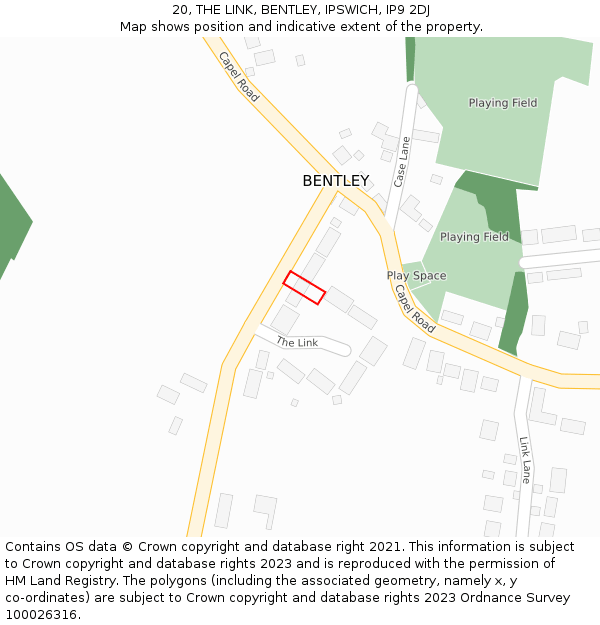 20, THE LINK, BENTLEY, IPSWICH, IP9 2DJ: Location map and indicative extent of plot
