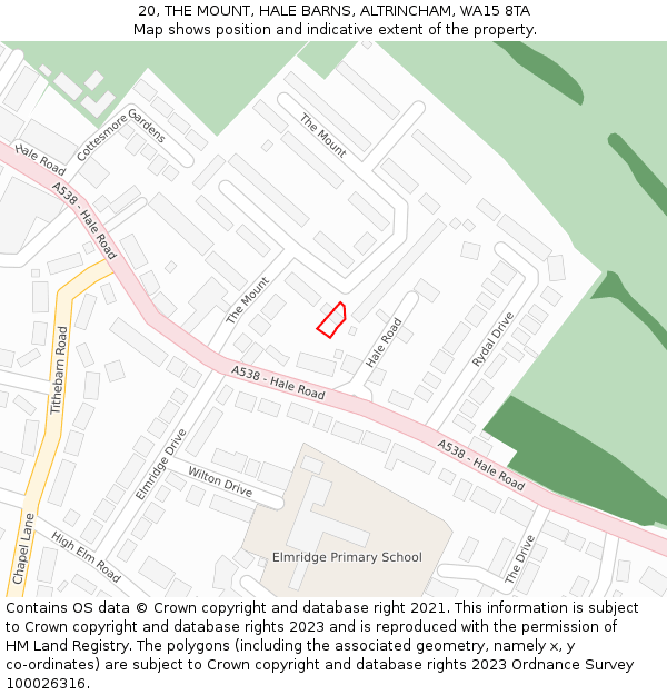 20, THE MOUNT, HALE BARNS, ALTRINCHAM, WA15 8TA: Location map and indicative extent of plot