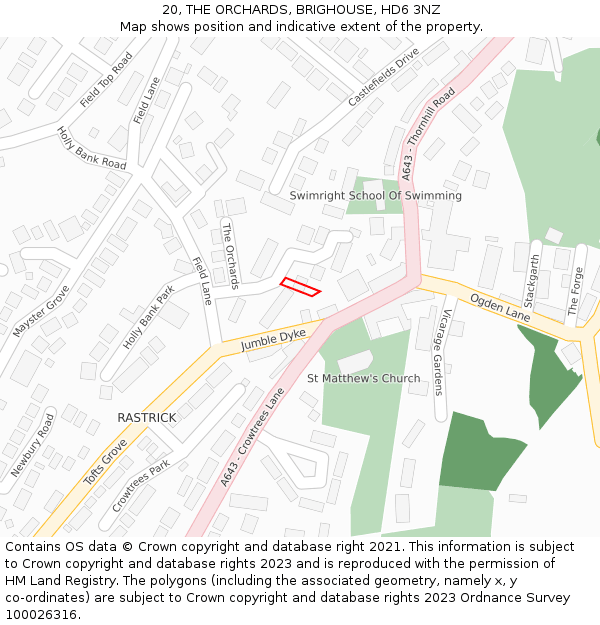 20, THE ORCHARDS, BRIGHOUSE, HD6 3NZ: Location map and indicative extent of plot