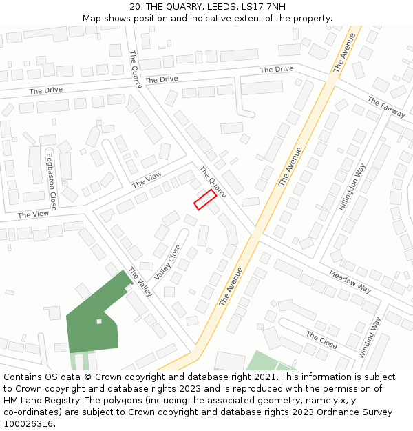 20, THE QUARRY, LEEDS, LS17 7NH: Location map and indicative extent of plot