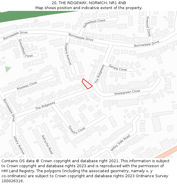 20, THE RIDGEWAY, NORWICH, NR1 4NB: Location map and indicative extent of plot