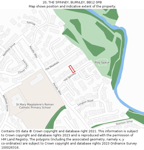20, THE SPINNEY, BURNLEY, BB12 0PB: Location map and indicative extent of plot