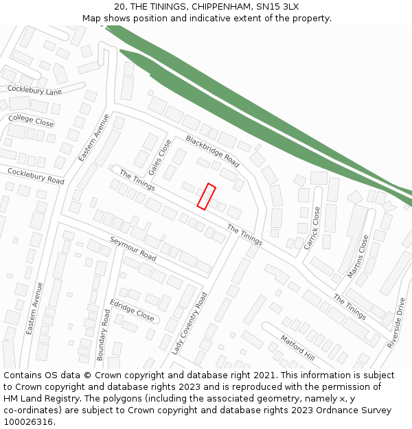 20, THE TININGS, CHIPPENHAM, SN15 3LX: Location map and indicative extent of plot