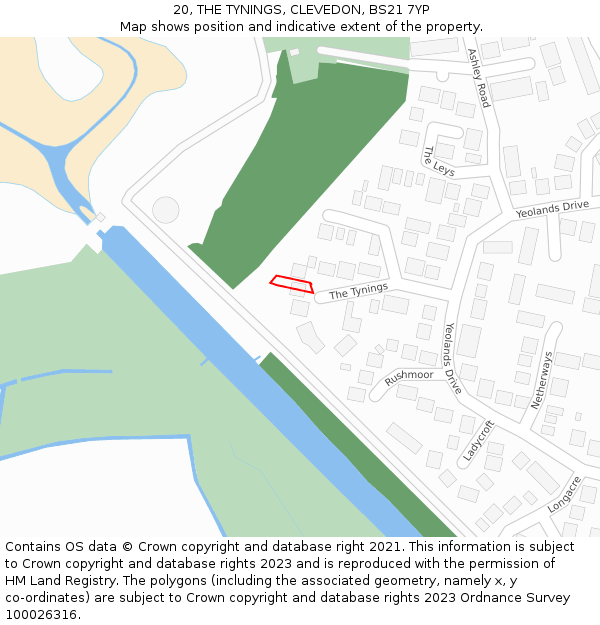 20, THE TYNINGS, CLEVEDON, BS21 7YP: Location map and indicative extent of plot