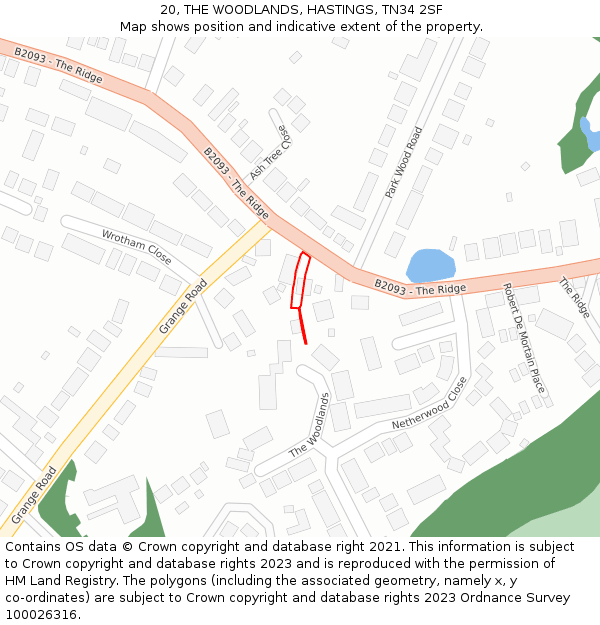 20, THE WOODLANDS, HASTINGS, TN34 2SF: Location map and indicative extent of plot