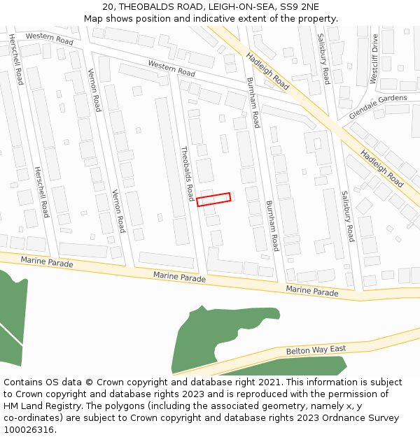 20, THEOBALDS ROAD, LEIGH-ON-SEA, SS9 2NE: Location map and indicative extent of plot