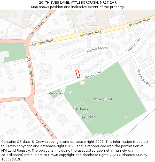 20, THIEVES LANE, ATTLEBOROUGH, NR17 2HR: Location map and indicative extent of plot