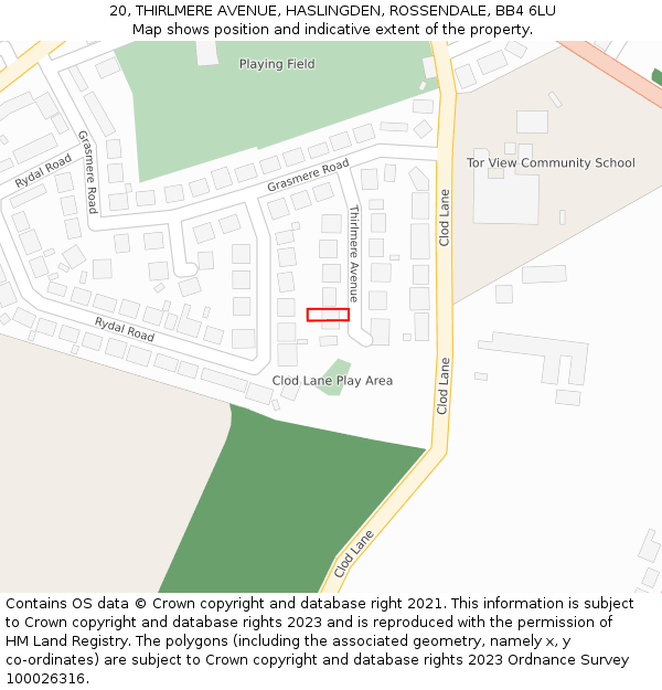 20, THIRLMERE AVENUE, HASLINGDEN, ROSSENDALE, BB4 6LU: Location map and indicative extent of plot